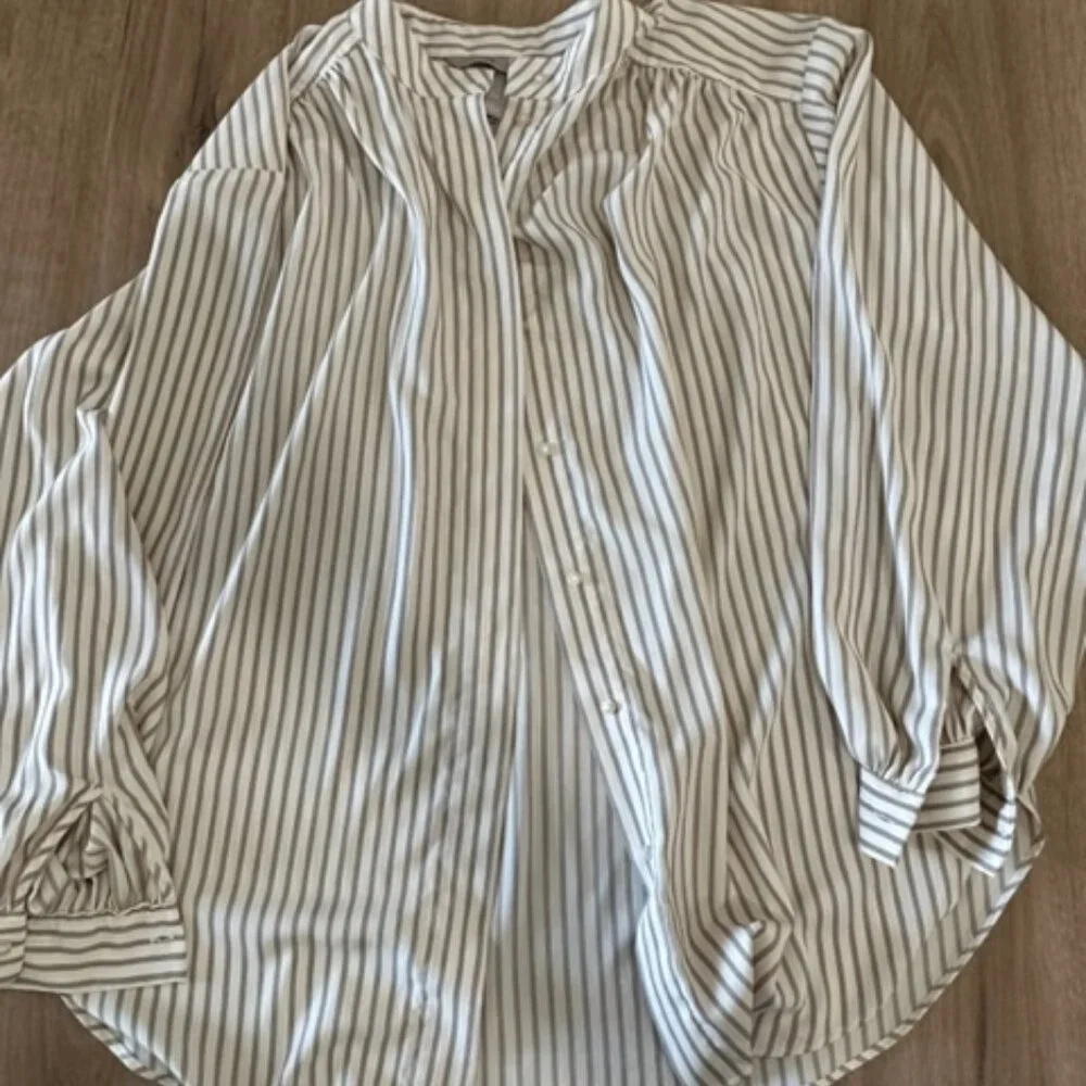H&M Striped Light Grey and Beige Work Blouse- Size S - Picture 2 of 4